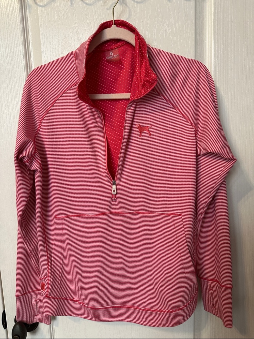 Kensie Pink Striped Half-Zip Pullover Sweatshirt